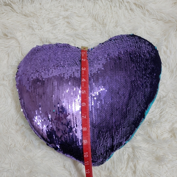 Flip Sequins Heart shaped Girl Mermaid Teal & Purple  decorative pillow - Picture 5 of 5